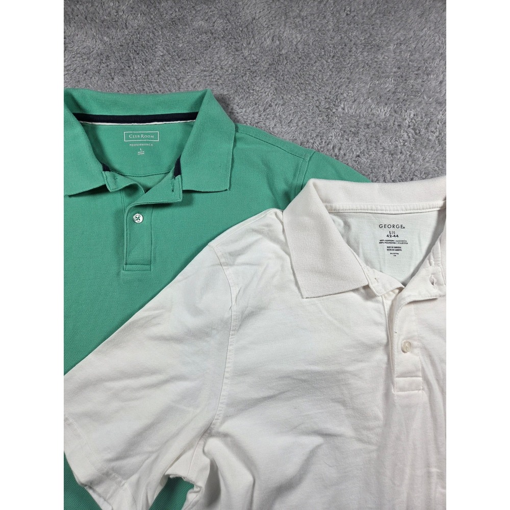 Lot of 2 Mens Polo Shirts Club Room Performance Green George White Pocket Large